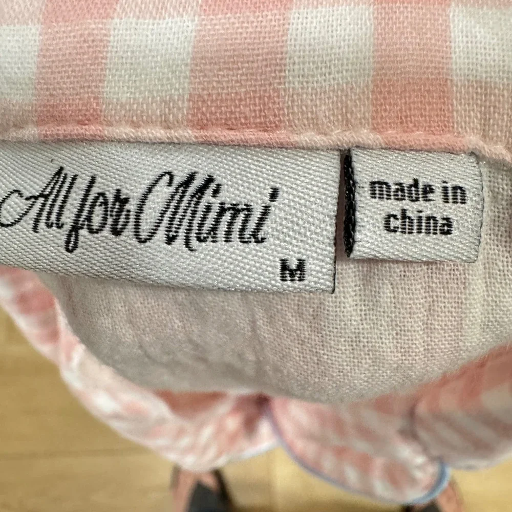 All for Mimi Pink Gingham 100% Cotton Gauze Pajama Set Short Sleeve Shorts M